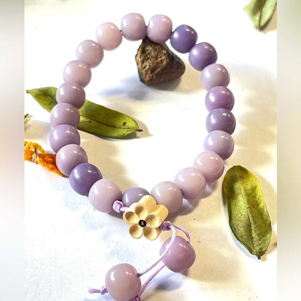 Bodhi Flower Charm Bracelet Bodhi Root Beaded Stretchy Bracelet Purple Bodhi